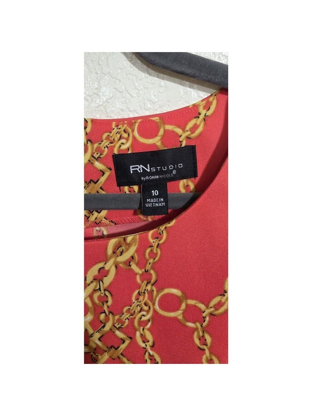 RN Studio Ronni Nicole Sleeveless Fitted Orange Chain Design Women's Dress Sz 10 - Picture 4 of 11